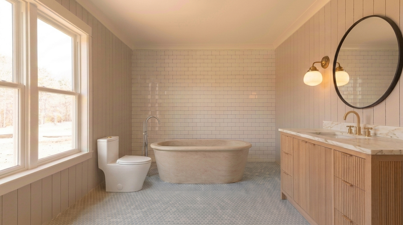 Amber Lewis · California Cool — finished bathroom